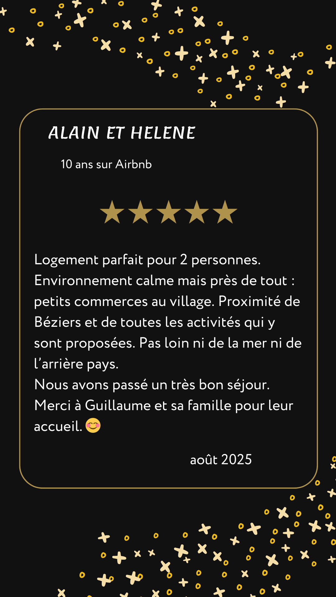 Carrousel avis voyageurs Airbnb - Alain Helene