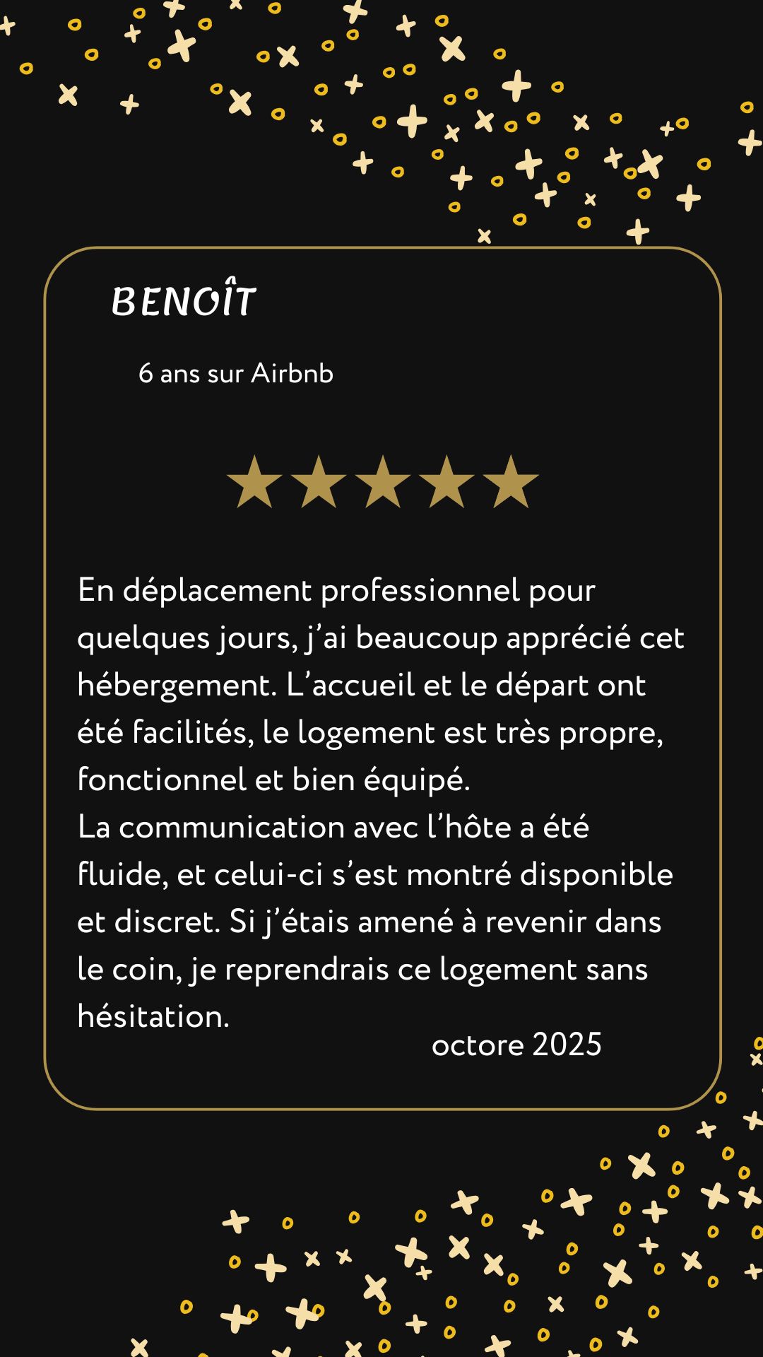 Carrousel avis voyageurs Airbnb - Benoît