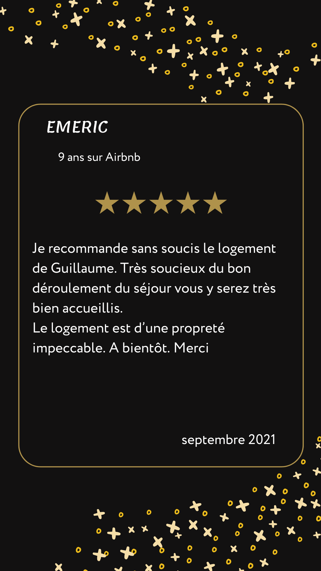 Carrousel avis voyageurs Airbnb - Emeric