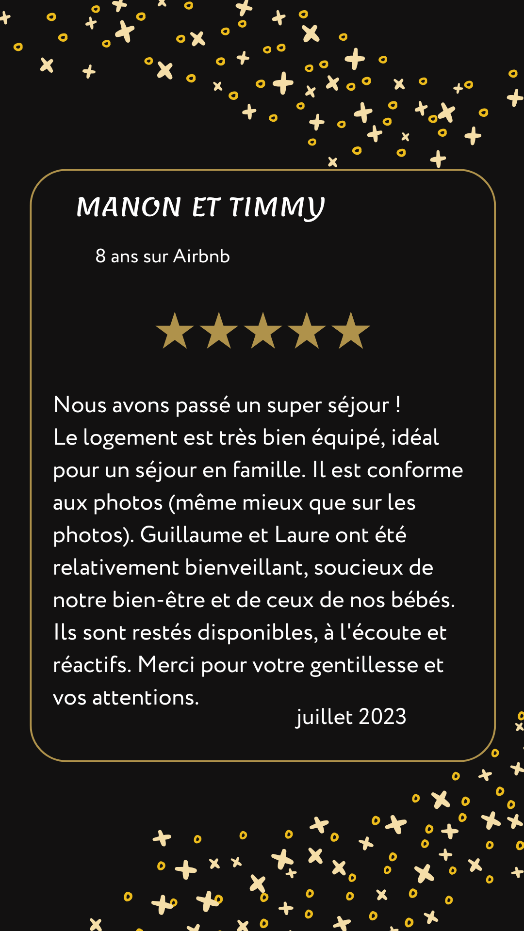 Carrousel avis voyageurs Airbnb - Manon et Timmy