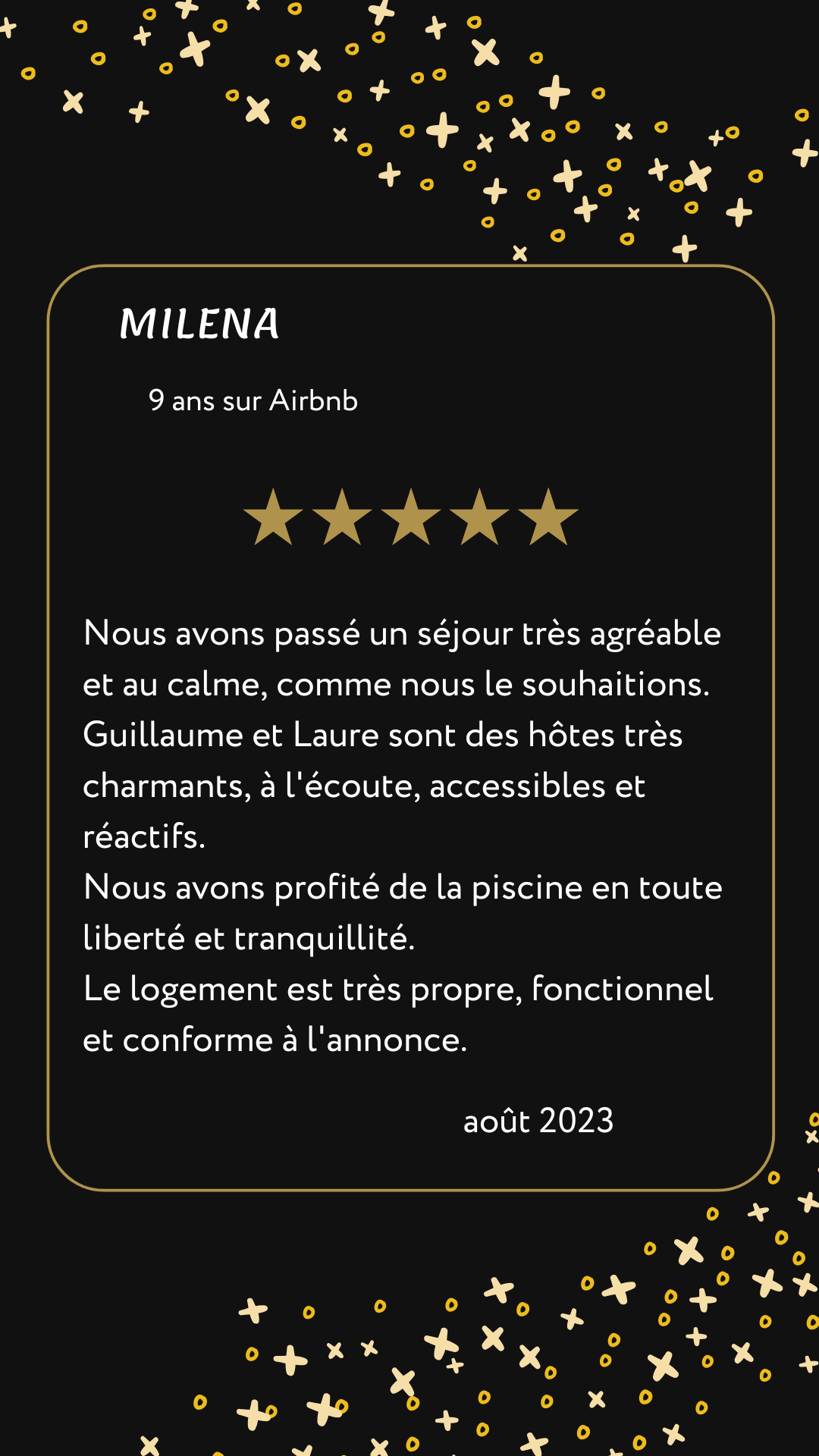 Carrousel avis voyageurs Airbnb - Milena