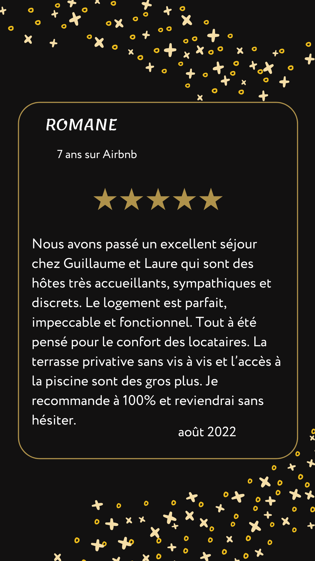 Carrousel avis voyageurs Airbnb - Romane