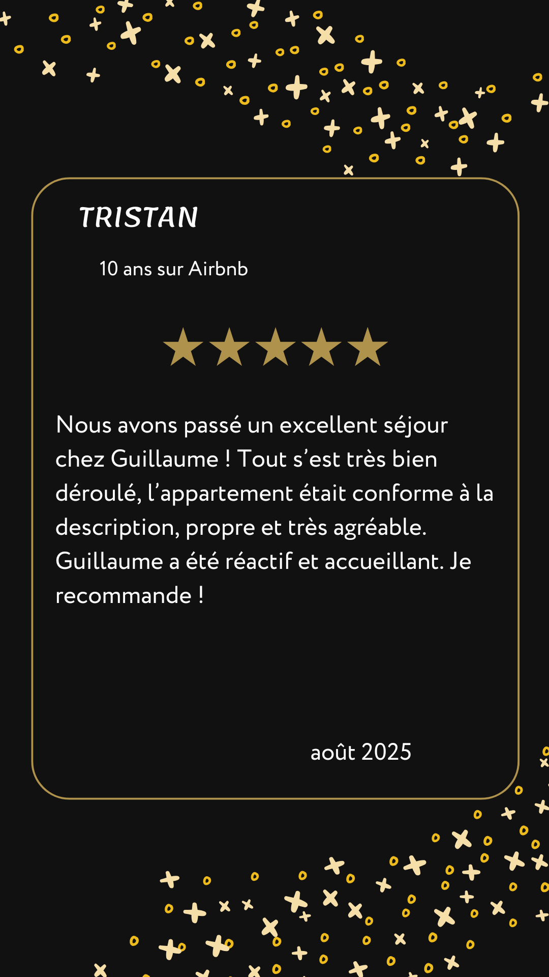 Carrousel avis voyageurs Airbnb - Tristan